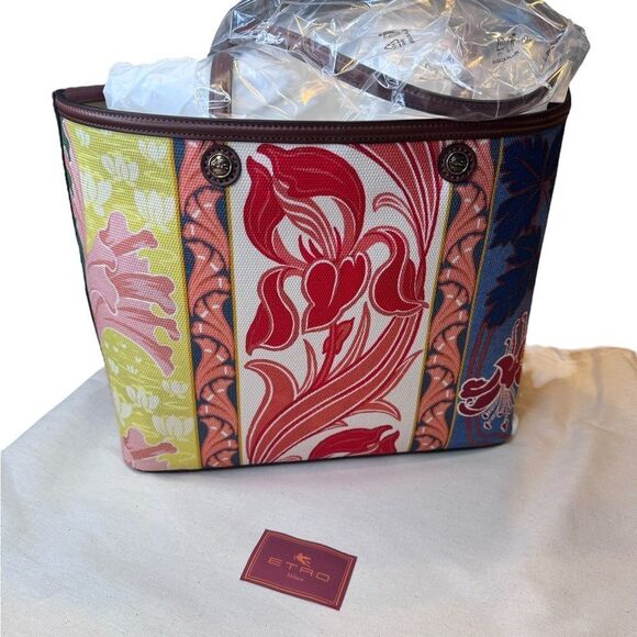 NWT Etro Canvas Tote W/Leather Pouch - Picture 6 of 7